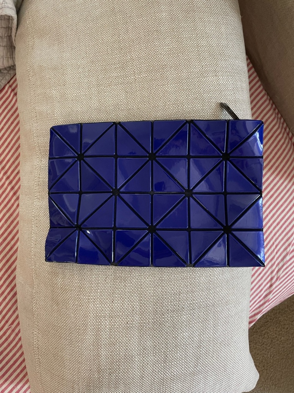 Issey Miyake Geometric Patent Blue Zip Pouch